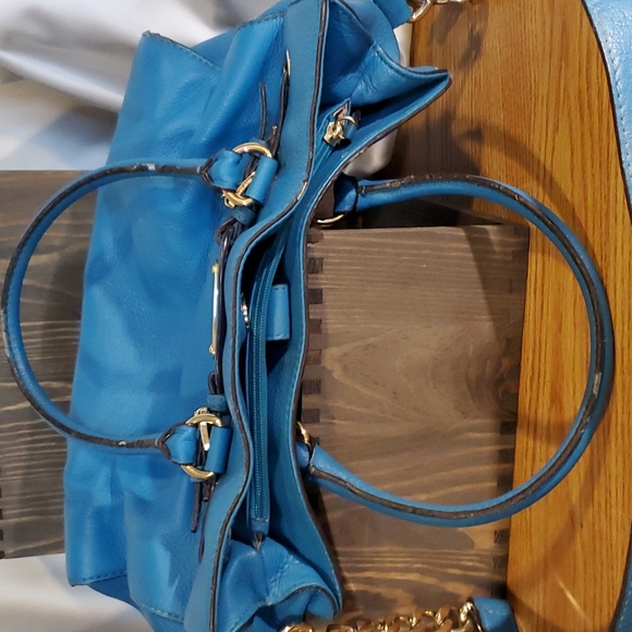 Michael Kors Hamilton Turquoise Blue Leather Bag with Chains. Perfect for season - Picture 13 of 16